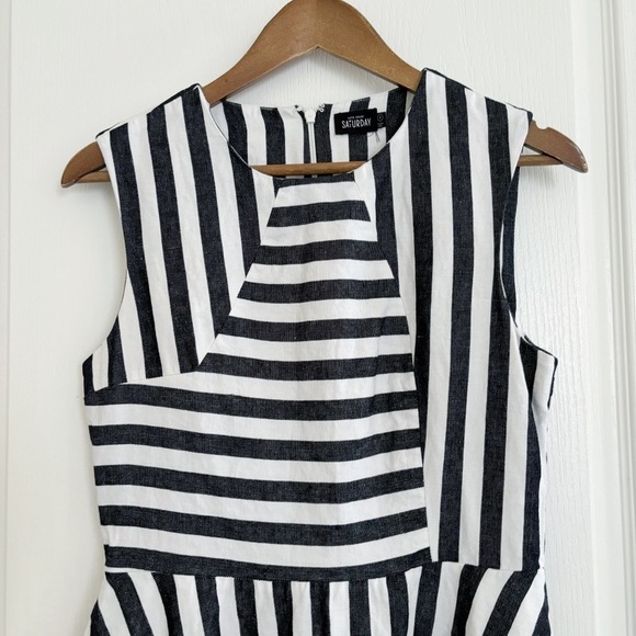 Kate Spade Saturday Fit & Flare Dress 8 Striped Linen Blend White Black - Picture 3 of 8